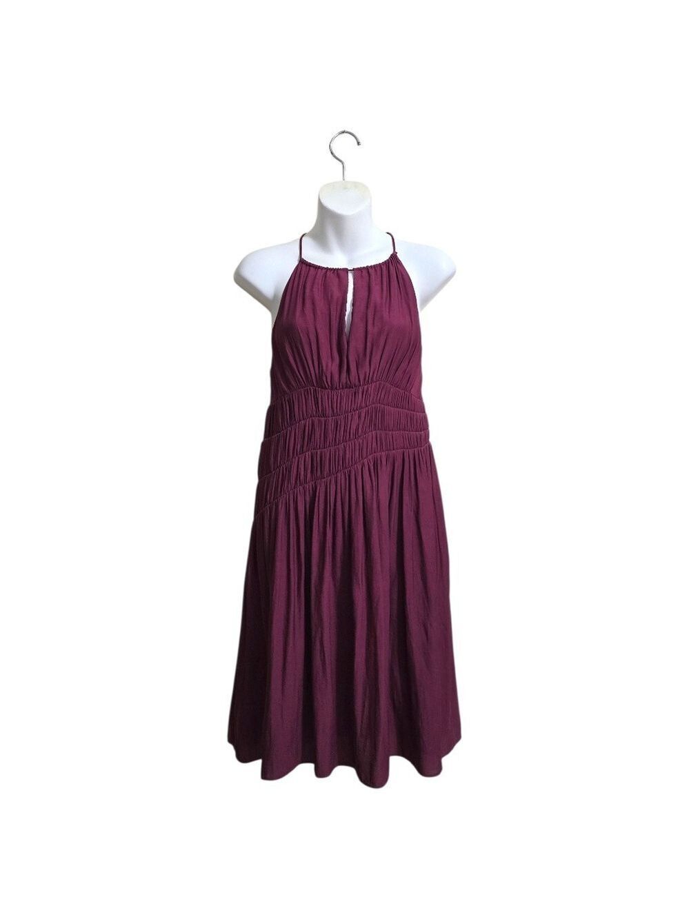 Moulinette Soeurs Anthropologie Burgundy Smocked Halter Neck Mini Dress Sz 0